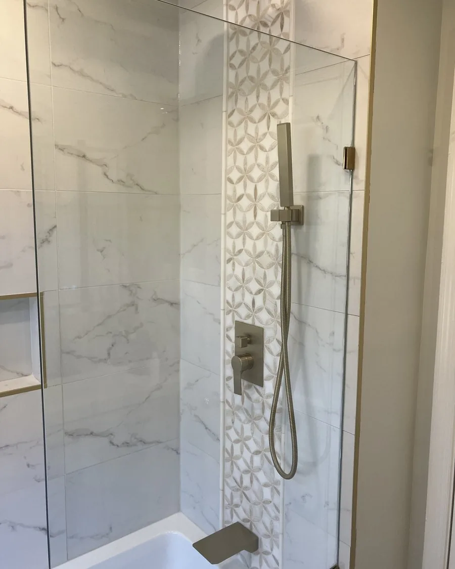 Shower with a hexagon mosaic accent wall