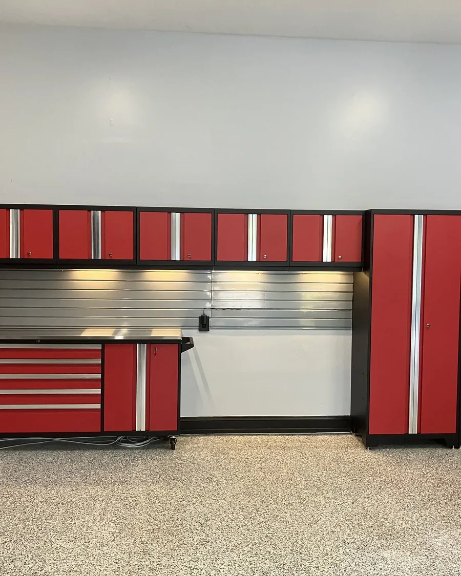 Garage fitted with modular storage cabinets